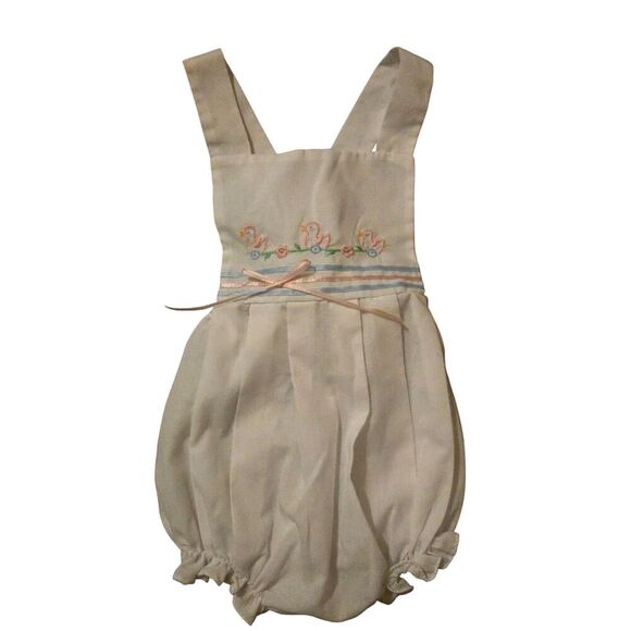 Vintage Cherubs One Piece 6 Months Pink Ducks Floral Easter Spring Embroidered - Picture 1 of 7